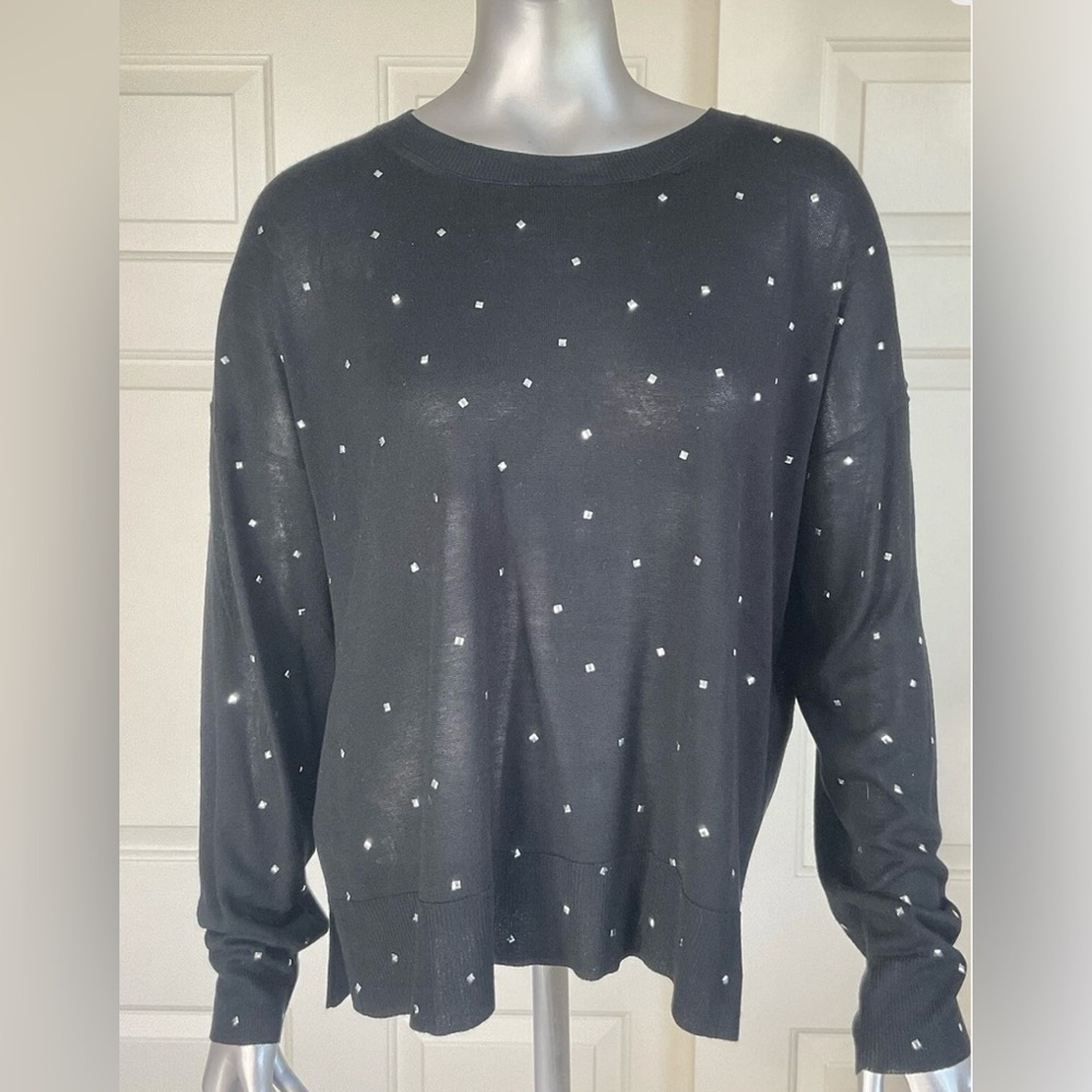 Zara Black Sweater Rhinestones Long Sleeves Pullover Blended Knit Size Medium - Picture 1 of 10